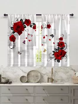 2 шт. Новые модные цифровые печатные розы для фермерского дома, фоновые кухонные шторы для спальни, гостиной, украшения дома W60H60(CM)x2pcs&HOOK