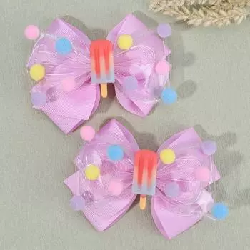 2Pcs New Popsicle Bow Hair Clips PVC Ribbon Hairpins For Girls School Barrette Summer Popular Kawaii Children Hair Accessories