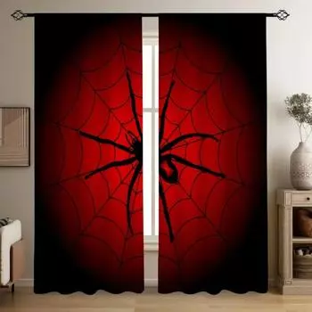 2pcs, Night Cartoon Spider Digital Printed Curtain Living Room Curtains, Grommet Top Curtains Living Room Office Home Decoration 50W160H(CM)x2Panel&Hook