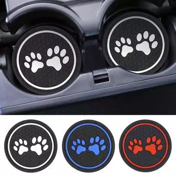 2Pcs Non-slip Car Water Cup Pad Cat Paw Footprint Rubber Mat for Bottle Holder Coaster Auto Interior Anti-skid Cup Holders синий