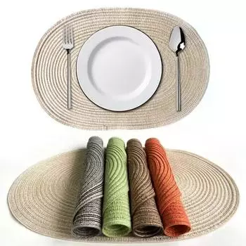 2pcs Non-Slip Cotton Woven Table Mats Hand-woven Coaster Boho Oval Braided Placemat Farmhouse кофейный