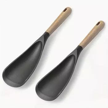 2pcs Non-Stick Cooking Spoons, Silicone, for Stirring, Scooping and Scraping, with Cooking and Serving 2pcs Black