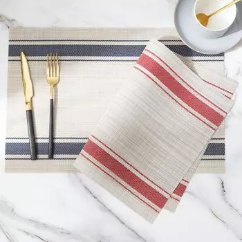 2PCS Oil-Resistant Heat Resistant Placemats Non-slip Coaster Durable Stripe Dining Table Mat Party красный