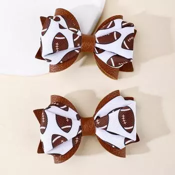 2Pcs Olive Ball Print Bow Hairpin Higher Quality Synthetic Leather Hair Clips For Little Girl Kid Sweet Fashion Hair Accessories