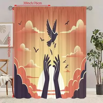 2PCS- Peace Dove - HD Printed curtain - Материал полиэстер - подходит для спальни, гостиной, кабинета (настраиваемый) 23Wx59L(60x150CM)x2