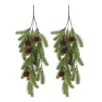2PCS Pine Needles Pine Cones Vine Hanging Branches Plants Simulated 80cm Rattan Winter Cute Sim Z9T0 Green-2pcs