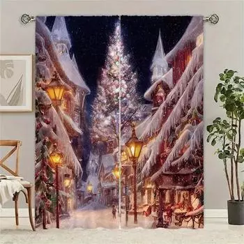 2 шт. розовых занавесок в виде рождественской елки - мягкий полиэстер, дизайн с карманами на штанге для гостиной и спальни, декор кухни - можно стирать в стиральной машине W65X60H(cm)X2Pcs&Hook