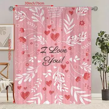 2PCS- Pink letters - printed curtain - Polyester material - suitable for bedrooms, living rooms, study rooms, private Spaces 23Wx59L(60x150CM)x2