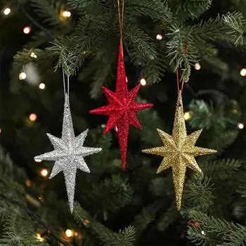2pcs Plastic Christmas Star Pendant Elegant DIY Xmas Tree Hanging Ornaments Festive Merry Christmas Decor Party Favors серебряный
