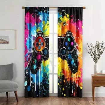 2pcs PS5 Colorful Cool Gamepad Curtains Men Video Gamepad Curtains Rod Pocket Boy Girl Gamer Room Decor. 150x166cm