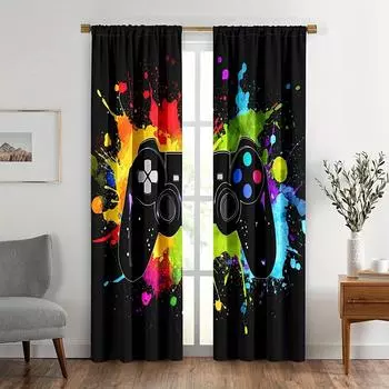 2pcs ps5 Game Curtain Rod Pocket Boy Girl Video Game Controller Gamer Room Window Decor Colorful Cool Gamepad Curtains. 150x166cm