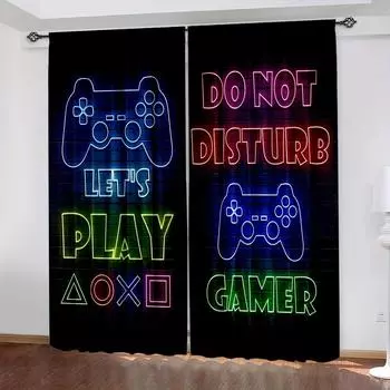 2pcs PS5 Gamepad Curtains Kids Color Gaming Controller Curtains for Game Room Bedroom Decor. 150x166cm&Hook