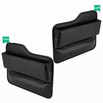 2Pcs PU Leather Car Console Side Seat Gap Filler Front Seat Organizer for Cellphone Key Coins Stop Dropping between Seats Black