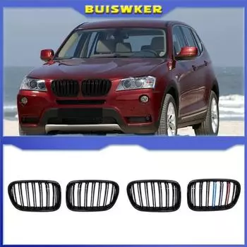 2PCS Racing Grill Gloss Black Car Front Bumper Grilles For BMW X3 F25 2011-2013 Kidney Grille New Accessories Replacement