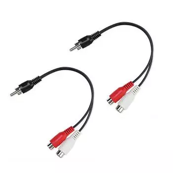 2PCS RCA Male to 2 RCA Female Адаптер аудиодинамика Y Разветвительный кабель