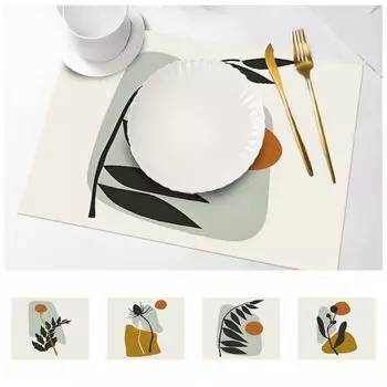 2PCS Rectangle Printed Insulation Pad Personalized Western Style Mat Chinese Style Placemat Hotel Style C