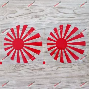 2pcs Red 6 Japanese Rising Sun Flag Decal Sticker JDM Car Vinyl No Background Round sda3