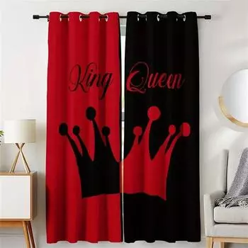 2 шт., красные, черные, цветные, блокирующие, корона, буквы, полиэстеровые шторы, модные, многофункциональные, для гостиной, спальни, кухни W65X60H(cm)X2Pcs&Hook