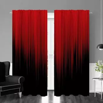 2pcs Red Black Gradient Stripe Design Printed Window Curtain For Bedroom, Office, Kitchen, Living Room, Study Rod Pocket Window W50 X H130(CM)X2&Hook