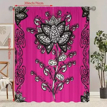 2PCS- Red Mandala - HD Printed curtain - Polyester material - suitable for bedroom, living room, study (customizable) 23Wx59L(60x150CM)x2