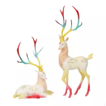 2Pcs Reindeer Figurine Elk Deer Statue Home Decor Sculpture for Bookshelf Office