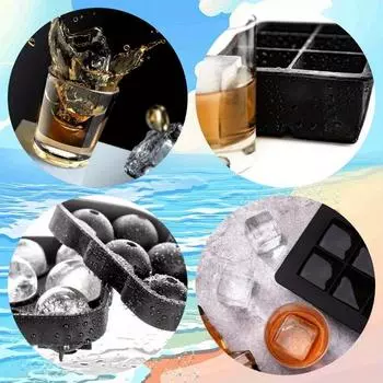 2Pcs Reusable & BPA Free Silicone Whiskey Ice Cube Molds Large Square & Balls Ice Cube Trays 4 Grid Big Ice Cube Maker 2Pcs/set