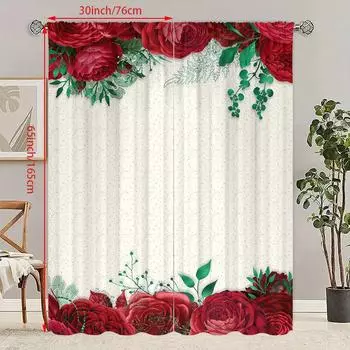 2PCS- Rose -HD Printed Curtain - Polyester material - suitable for bedroom, living room, study (customizable) 23Wx59L(60x150CM)x2