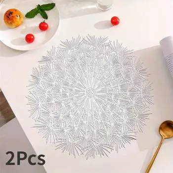 2Pcs Round Placemat Hollow Anti-scalding Placemat Western Food Pad Coffee Table Mat Decoration Pad Home Decoration серебряный