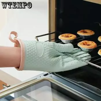 2 шт. Перчатки, устойчивые к ожогам, теплоизоляция, утолщенные силиконовые кухонные перчатки для выпечки в духовке, устойчивые к высоким температурам, противоскользящие перчатки зелёный