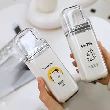 2Pcs Sealed Tooth Cylinder Large Capacity Toothbrush Storage Box Cute Wash Cup Set Bathroom Style A