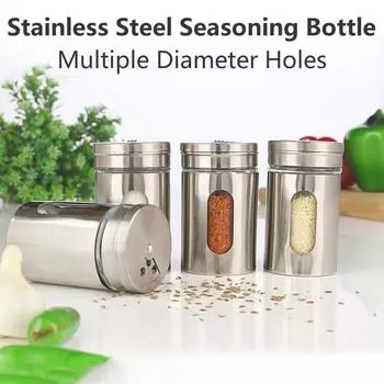 2Pcs Seasoning Bottle Stainless Steel Rotating Spice Storage Box Condiment Jar BBQ Cooking Pepper Toothpick Holder Salt Shaker