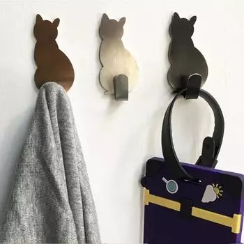 2pcs Self Adhesive Wall Hooks Cat Pattern Hangers for Bathroom Kitchen Stick on Wall Hanging Door Clothes Towel Racks Crochets серебряный