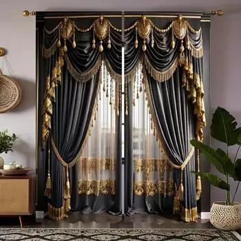 2pcs Semi-Sheer Fake Printed Curtains - Rod Pocket Design for Living Room, Bedroom, Kitchen & More - Machine Washable Polyester 50W160H(CM)x2Panel&Hook
