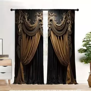 2pcs Semi-Sheer Rod Pocket Design Printed Curtains for Living Room, Bedroom, Kitchen & More - Machine Washable Polyester Home 2x50W130H(CM)40x51in&Hook