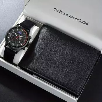 2 шт./набор, 1 шт. модные мужские повседневные аналоговые кварцевые часы из искусственной кожи и 1 шт. набор кошельков, мужские подарки
