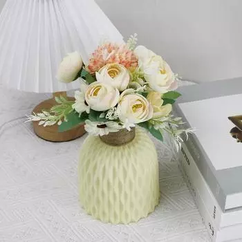 2pcs Set A Bunch Simulated Bouquets and Simple Pale Yellow Plastic Vase for Home Decoration Living Room Party Decoration