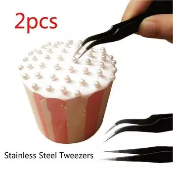 2Pcs/Set Anti-static Elbow and Straight Stainless Steel Tweezers Cake Mold Tool for Kitchen Bakeware Decoration чёрный