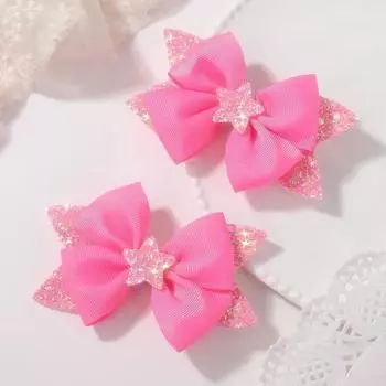 2Pcs/Set Baby Girls Star Glitter Bowknot Hair Clips Boutique Fashion Ribbon Dovetail Barrette Hair Accessories for Girls
