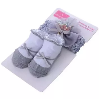 2PCS/Set Baby Socks For Girl Bebe Toddler Newborn Sock + Bow Headband Infant Anti Slip Cotton Socks Glue Birthday Sock 0-1Years 0-12Months