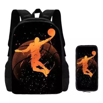 2Pcs Set Basketball Prints School Backpack with Pencil Bags for Kindergarten Cartoon Sports School Bags for BoysKids Backpack