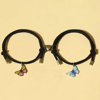 2Pcs/Set Butterfly Couple Bracelets Pendant Heart Beaded Bracelet Magnetic Bracelets Friendship Style A