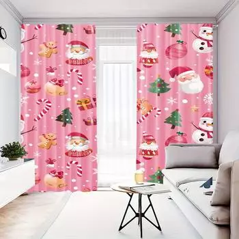 2pcs Set Cartoon Santa Snowman Christmas Curtains Semi-Blackout Heat Insulation Rod Pocket Design for Room Bedroom Living Room (W50cmxH130cm)x2&Rod Pocket