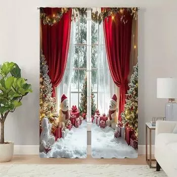 2pcs Set Christmas Curtains - Easy Hang, Washable & Durable for Home Decor | Lightweight, Ventilated Design for Insulation, Nois 2x50W130H(CM)40x51in&Hook