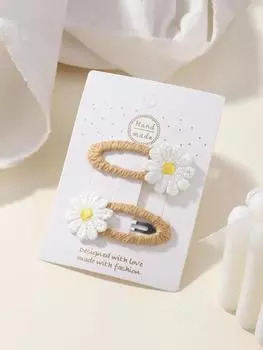 2pcs/set Cute Daisy Flower Hair Clips Baby Girl Hairpins for Kids Lace White Barette Princess Hooks Infant Accessories Korean