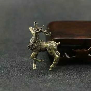 2Pcs/set Decoration Crafts Pure Copper Deer Figurines Micro-carved Antique Pure Copper Elk Mini Elk Pocket Copper Deer Garden
