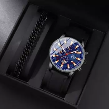 Набор из 2 предметов DEYROS, модные мужские часы с кожаным ремешком, мужские часы с календарем, мужские повседневные кварцевые часы и браслет, мужские подарки