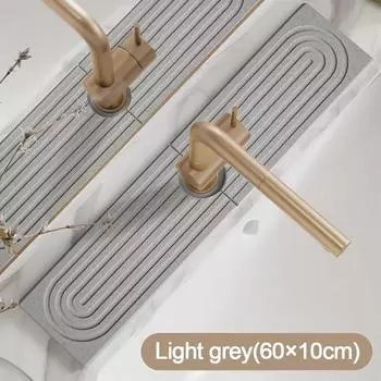 2pcs/set Diatomite Faucet Draining Mat Non-Slip Sink Splash Mats Kitchen Bathroom Supplies light grey-60*10cm