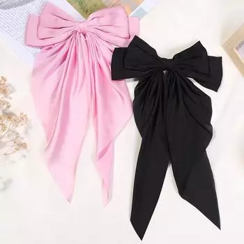 2Pcs Set Elegant Bow Ribbon Hair Clip Fashion Solid Bowknot Satin Hairpin Barrettes Girls Ponytail Clip Women Hair Accessories