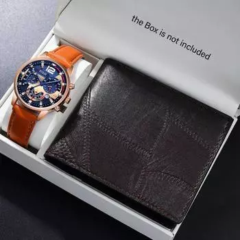 2 шт./комплект, модные мужские деловые аналоговые кварцевые наручные часы из искусственной кожи и мужской кошелек, праздничные подарки