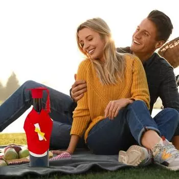 2 шт./компл., фетровая выпускная куртка для вина, крышка от бутылки, пальто для вина, набор чехлов для бутылок, платье, крышка, топперы с чёрный